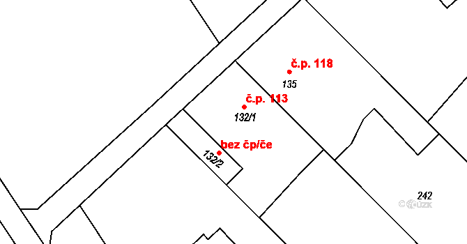 Hluchov 113 na parcele st. 132/1 v KÚ Hluchov, Katastrální mapa