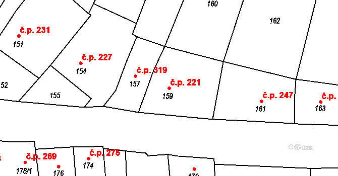 Konice 221 na parcele st. 159 v KÚ Konice, Katastrální mapa
