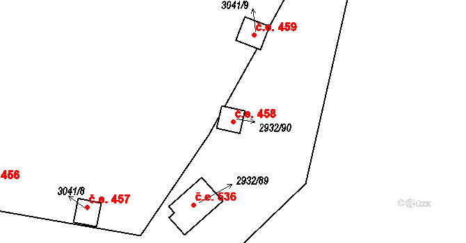 Lančov 458 na parcele st. 2932/90 v KÚ Lančov, Katastrální mapa