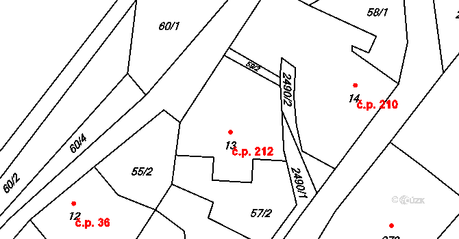 Valkeřice 212 na parcele st. 13 v KÚ Valkeřice, Katastrální mapa