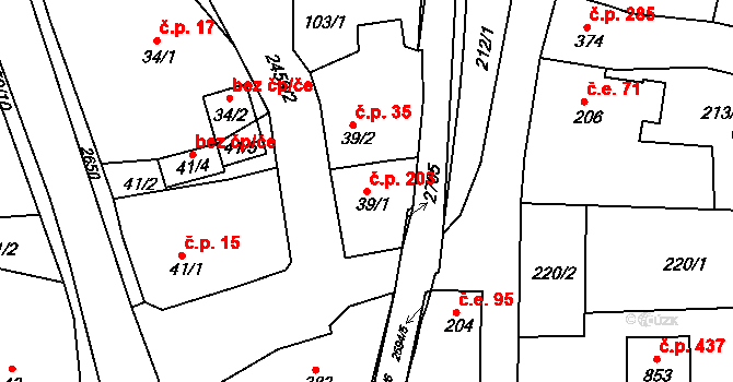 Pernink 203 na parcele st. 39/1 v KÚ Pernink, Katastrální mapa