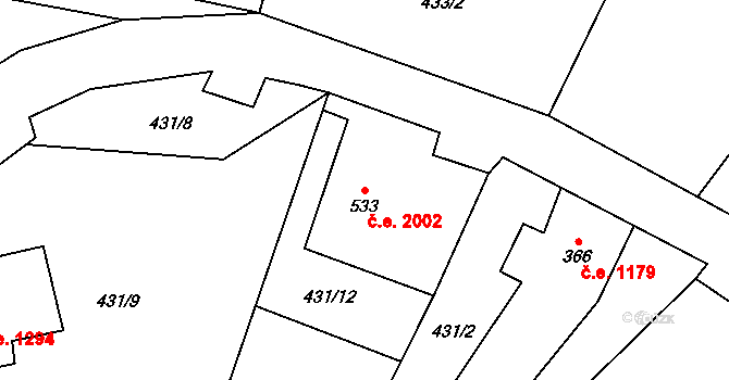 Janov nad Nisou 2002 na parcele st. 533 v KÚ Janov nad Nisou, Katastrální mapa
