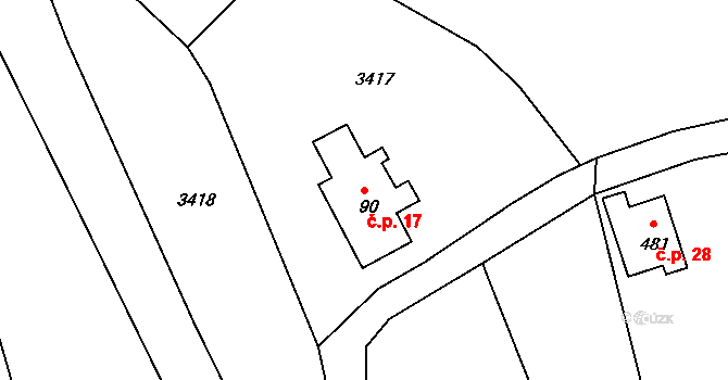 Prosíčka 17, Koberovy na parcele st. 90 v KÚ Vrát, Katastrální mapa