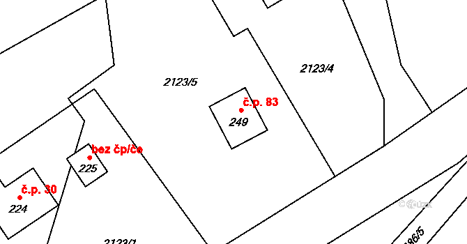 Horní Líštná 83, Třinec na parcele st. 257 v KÚ Horní Líštná, Katastrální mapa