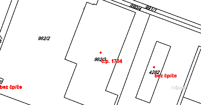 Čelákovice 1704 na parcele st. 982/3 v KÚ Čelákovice, Katastrální mapa