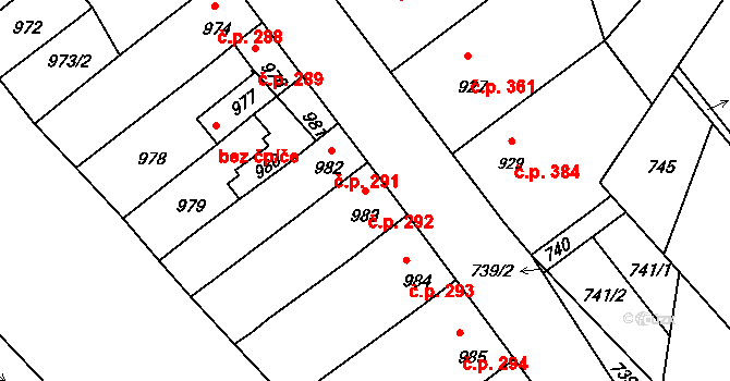 Petrov 292 na parcele st. 983 v KÚ Petrov u Hodonína, Katastrální mapa