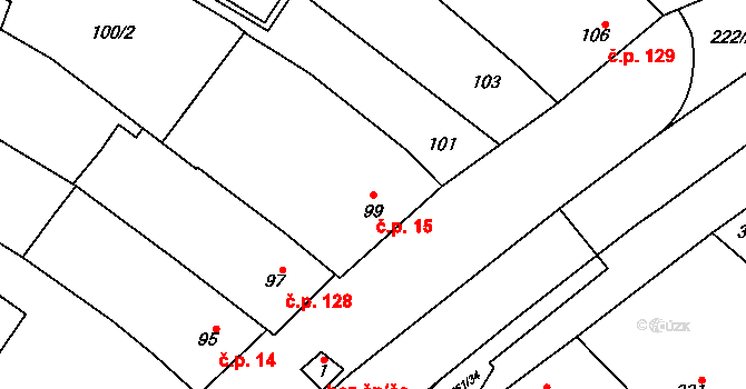 Zarazice 15, Veselí nad Moravou na parcele st. 99 v KÚ Zarazice, Katastrální mapa