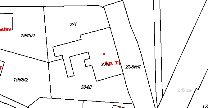 Šumperk 71 na parcele st. 375 v KÚ Šumperk, Katastrální mapa