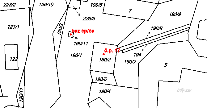 Lstiboř 17, Klučov na parcele st. 190/2 v KÚ Lstiboř, Katastrální mapa