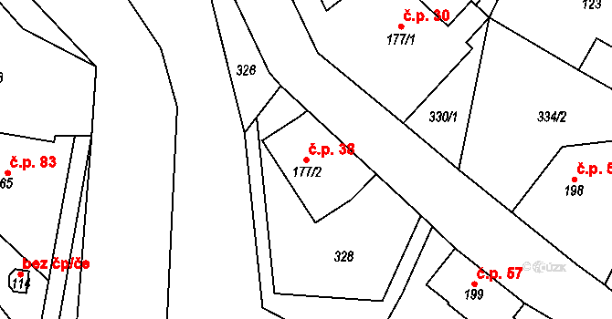 Loukov 38, Háje nad Jizerou na parcele st. 177/2 v KÚ Rybnice, Katastrální mapa