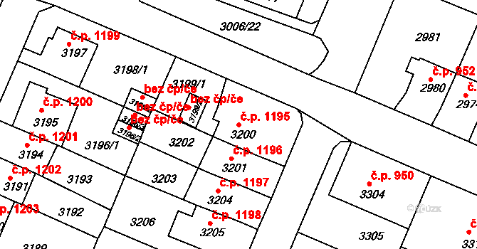 Děčín VI-Letná 1195, Děčín na parcele st. 3200 v KÚ Podmokly, Katastrální mapa