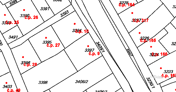 Mimoň I 9, Mimoň na parcele st. 3397 v KÚ Mimoň, Katastrální mapa