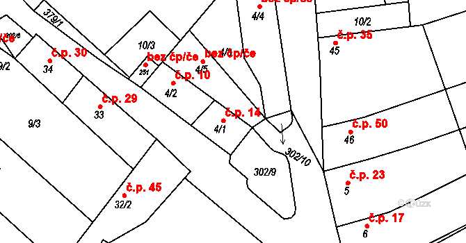 Vědomice 14 na parcele st. 4/1 v KÚ Vědomice, Katastrální mapa