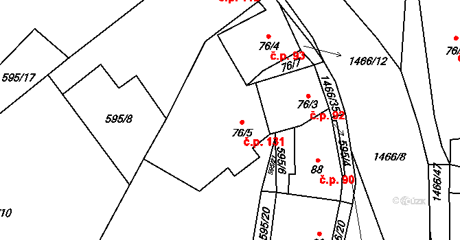 Velemín 131 na parcele st. 76/5 v KÚ Velemín, Katastrální mapa