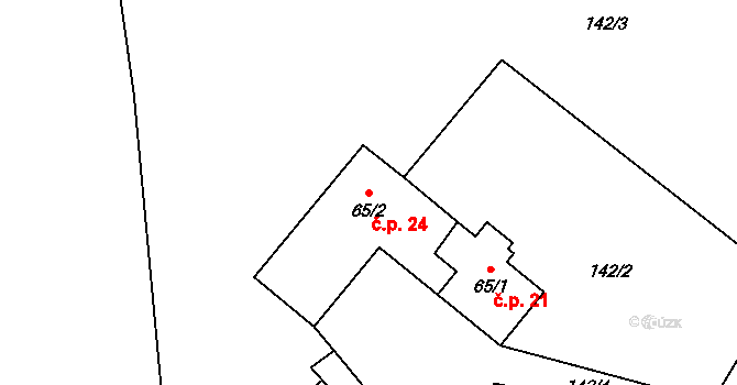 Třebovice 24 na parcele st. 65/2 v KÚ Třebovice, Katastrální mapa