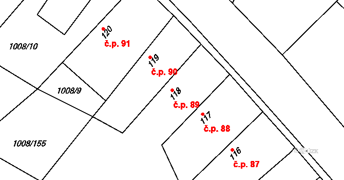 Krchleby 89 na parcele st. 118 v KÚ Krchleby u Nymburka, Katastrální mapa