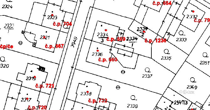 Poděbrady III 660, Poděbrady na parcele st. 2336 v KÚ Poděbrady, Katastrální mapa