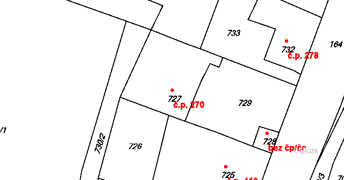 Batelov 270 na parcele st. 727 v KÚ Batelov, Katastrální mapa