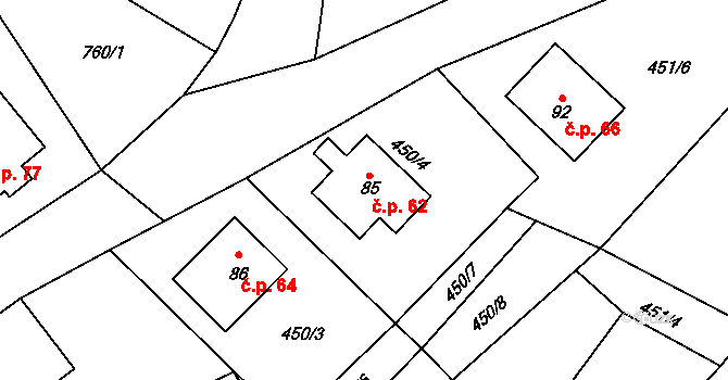 Pocoucov 62, Třebíč na parcele st. 85 v KÚ Pocoucov, Katastrální mapa