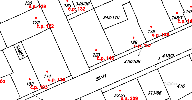 Černčice 116 na parcele st. 123 v KÚ Černčice u Loun, Katastrální mapa