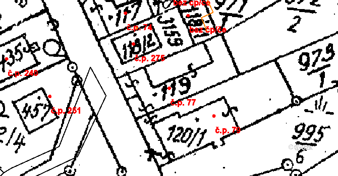 Šebetov 77 na parcele st. 119 v KÚ Šebetov, Katastrální mapa