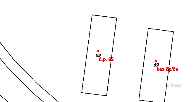 Roučkovice 82, Pacov na parcele st. 68 v KÚ Roučkovice, Katastrální mapa
