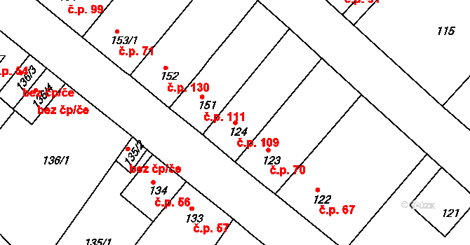 Běhánky 109, Dubí na parcele st. 124 v KÚ Běhánky, Katastrální mapa