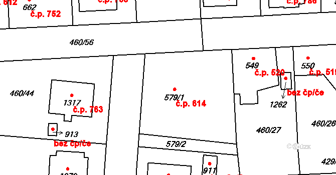 Blovice 614 na parcele st. 579/1 v KÚ Blovice, Katastrální mapa