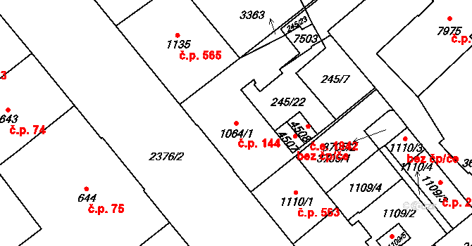 Cheb 144 na parcele st. 1064/1 v KÚ Cheb, Katastrální mapa