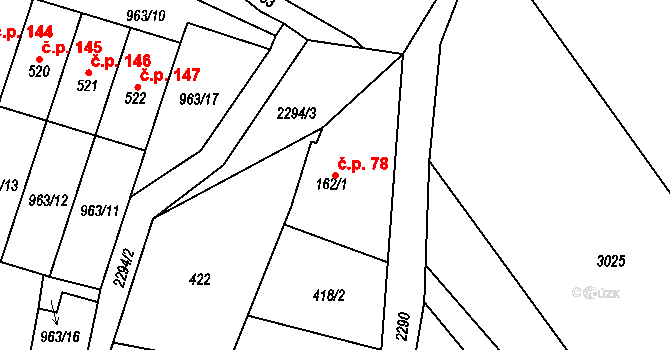 Olešnice v Orlických horách 78 na parcele st. 162/1 v KÚ Olešnice v Orlických horách, Katastrální mapa