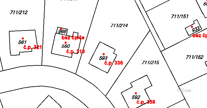 Daliměřice 336, Turnov na parcele st. 593 v KÚ Daliměřice, Katastrální mapa