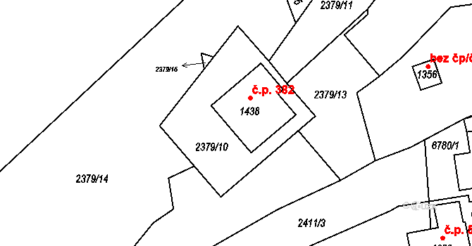Hošťálková 382 na parcele st. 1438 v KÚ Hošťálková, Katastrální mapa
