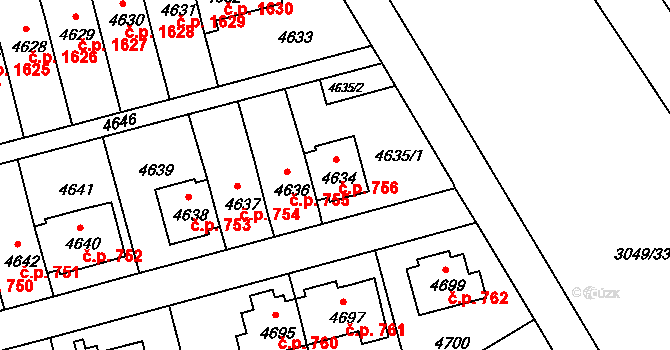 Záběhlice 756, Praha na parcele st. 4634 v KÚ Záběhlice, Katastrální mapa