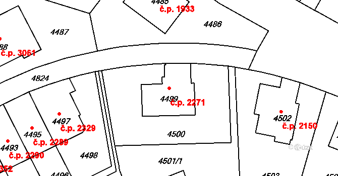 Smíchov 2271, Praha na parcele st. 4499 v KÚ Smíchov, Katastrální mapa