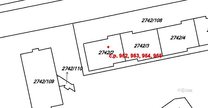 Hostivař 952,953,954,955, Praha na parcele st. 2742/2 v KÚ Hostivař, Katastrální mapa
