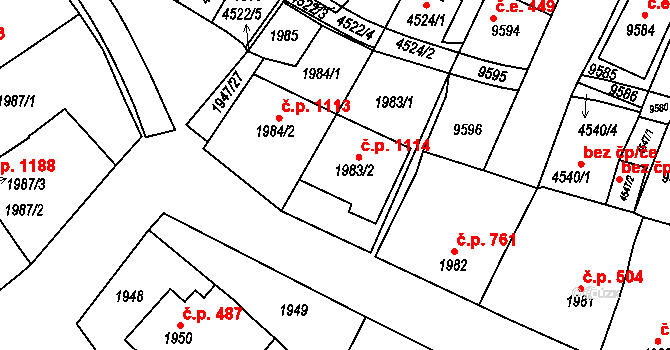 Mutěnice 1114 na parcele st. 1983/2 v KÚ Mutěnice, Katastrální mapa