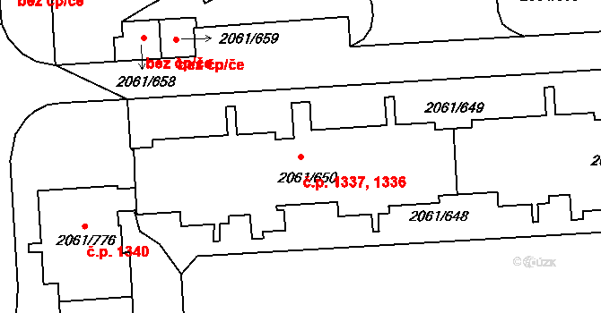 České Budějovice 2 1336,1337, České Budějovice na parcele st. 2061/650 v KÚ České Budějovice 2, Katastrální mapa