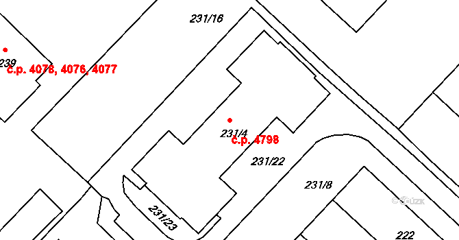 Chomutov 4798 na parcele st. 231/4 v KÚ Chomutov II, Katastrální mapa