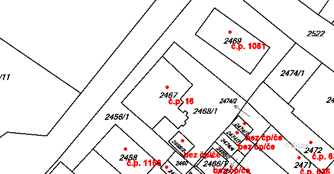 Jirkov 16 na parcele st. 2467 v KÚ Jirkov, Katastrální mapa