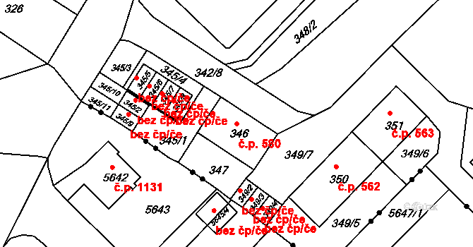 Liberec XIV-Ruprechtice 580, Liberec na parcele st. 346 v KÚ Ruprechtice, Katastrální mapa