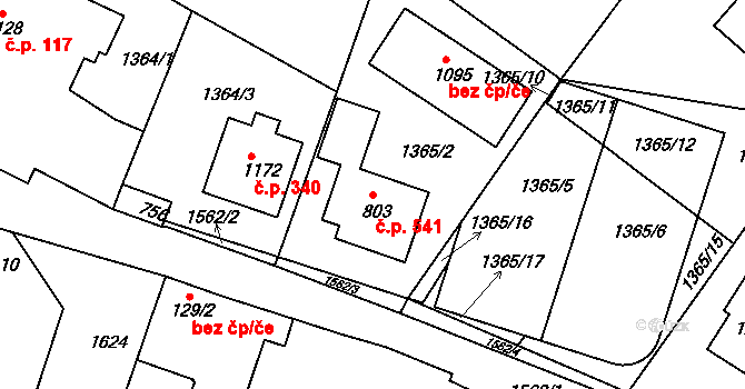 Plotiště nad Labem 541, Hradec Králové na parcele st. 803 v KÚ Plotiště nad Labem, Katastrální mapa