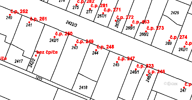 Rosice 248 na parcele st. 244 v KÚ Rosice u Brna, Katastrální mapa