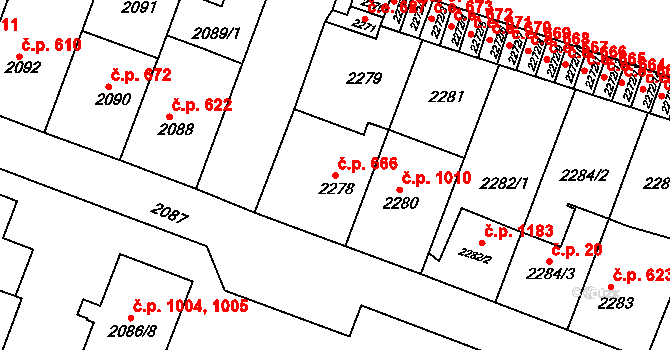 Kuřim 666 na parcele st. 2278 v KÚ Kuřim, Katastrální mapa