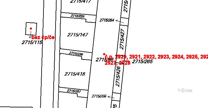 Hranice 2921,2922,2923,2924,, Karviná na parcele st. 2715/96 v KÚ Karviná-město, Katastrální mapa