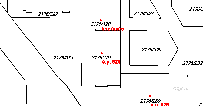 Skvrňany 926, Plzeň na parcele st. 2176/121 v KÚ Skvrňany, Katastrální mapa