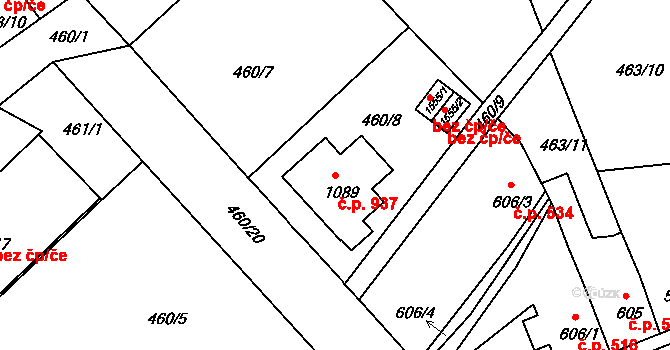 Ústí nad Orlicí 937 na parcele st. 1089 v KÚ Ústí nad Orlicí, Katastrální mapa