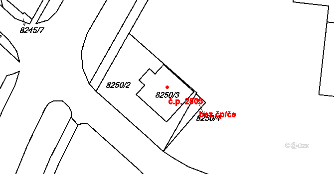 Líšeň 2503, Brno na parcele st. 8250/3 v KÚ Líšeň, Katastrální mapa