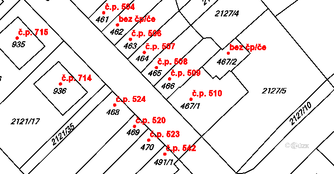 Lišov 509 na parcele st. 466 v KÚ Lišov, Katastrální mapa