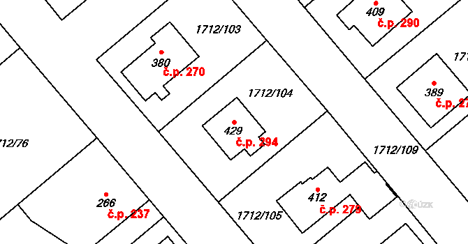 Tymákov 294 na parcele st. 429 v KÚ Tymákov, Katastrální mapa