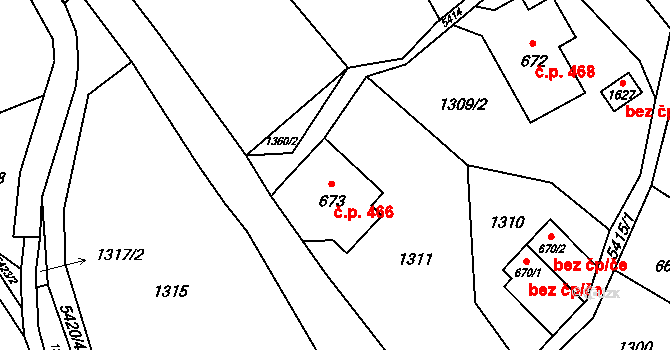 Mikulášovice 466 na parcele st. 673 v KÚ Mikulášovice, Katastrální mapa